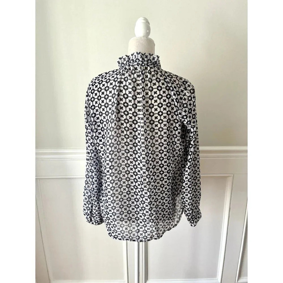 Loft Navy Medallion Print Tie Neck Blouse XS - Picture 3 of 4